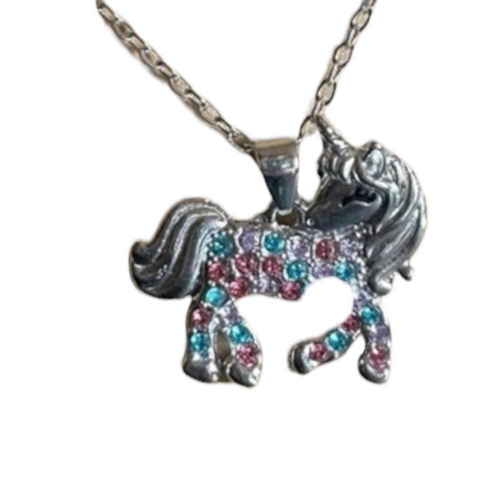 NEW Elegant Silver Unicorn Necklace with Colorful Crystals NWT - Picture 4 of 8